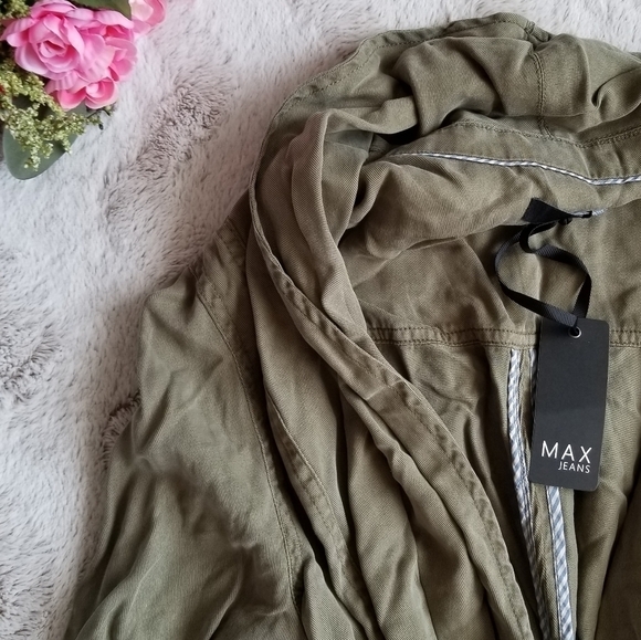 Max Studio Martini Olive Green Long Tie Waist Open Utility Jacket NWT Size M - Picture 4 of 9